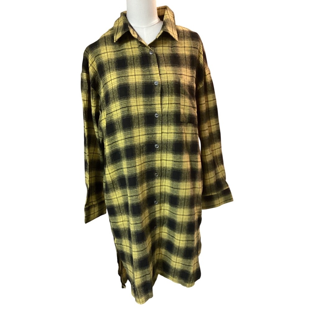 Before You Collection Womens Yellow Black Plaid Flannel Shirt/Dress Medium NWT